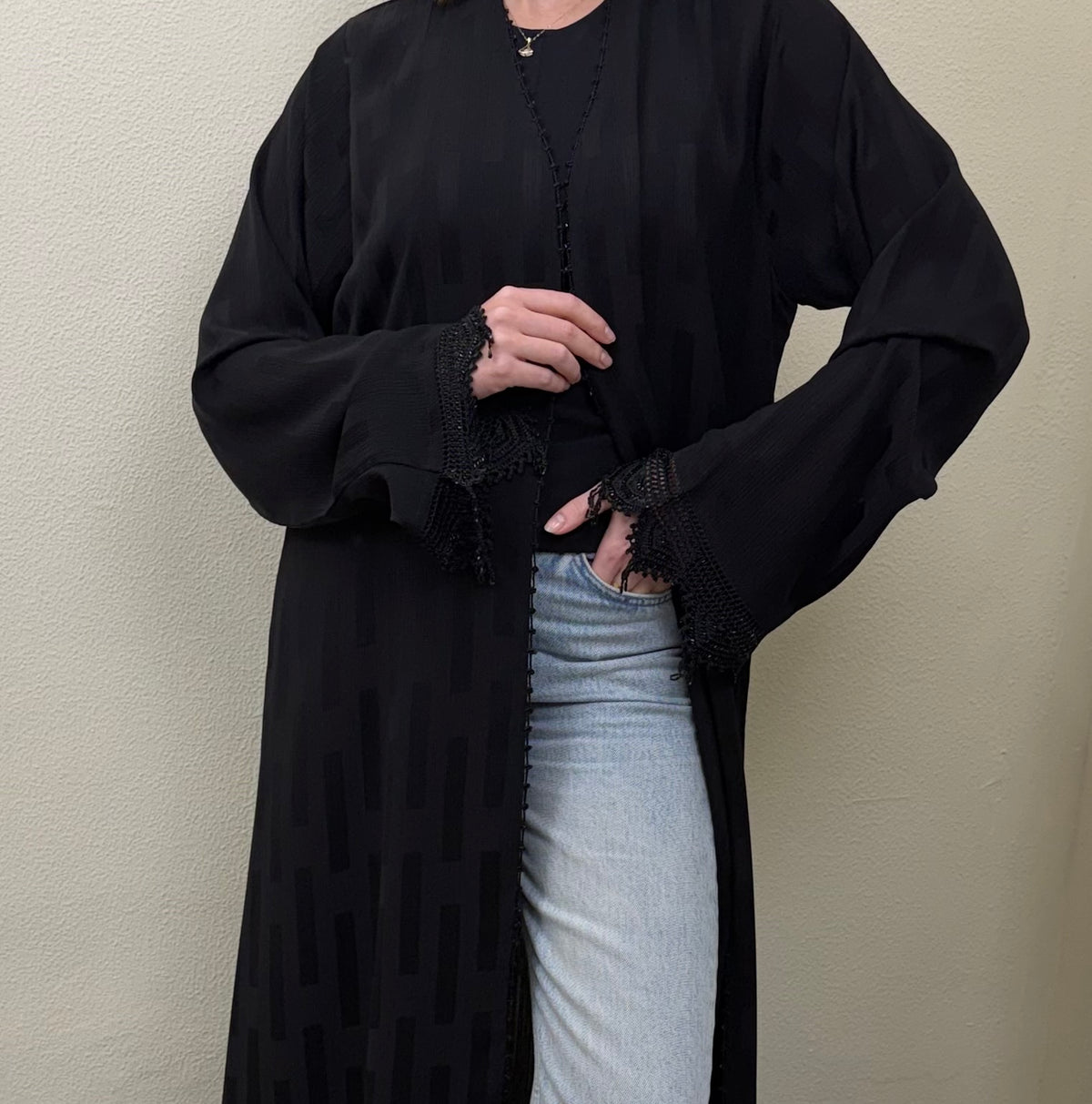 Black Crochet Touch Abaya